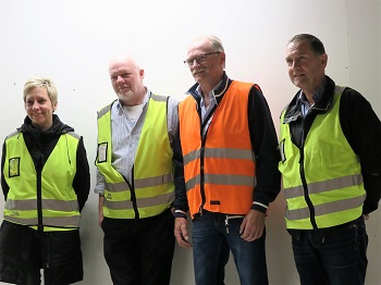 Våra guider: Malin Wedholm, HR, Max Siewert,miljöingenjör,Willy Åsen,trotjänare och Eddie Signell,personalchef